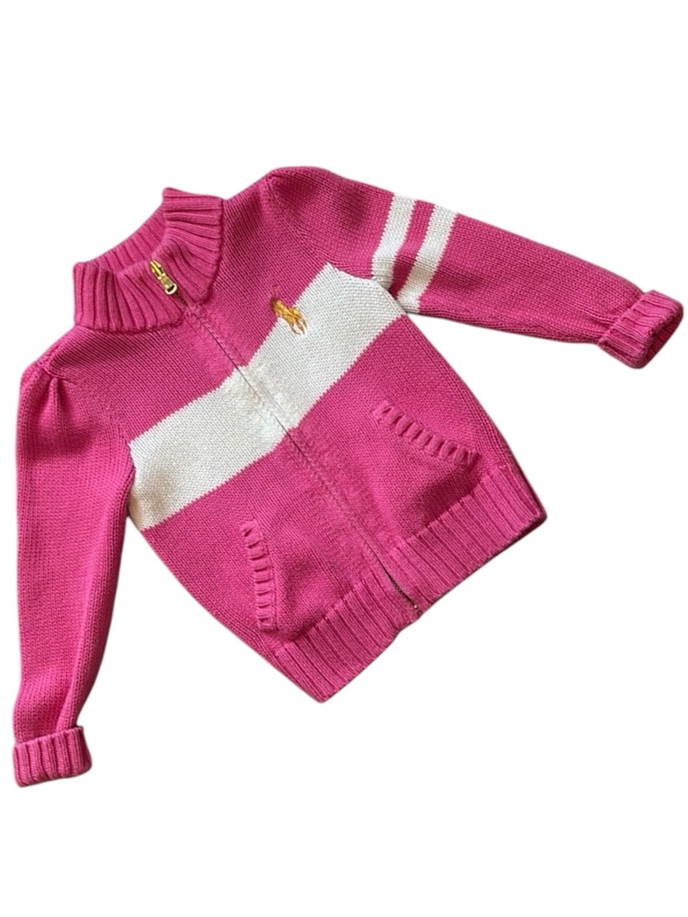 Ralph Lauren Baby 24month Pink & White Cable Knit Sweater